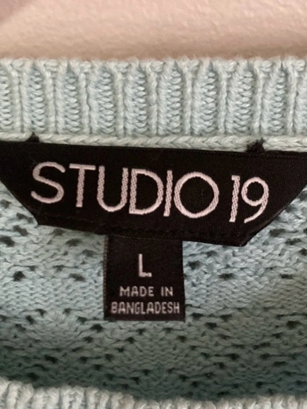 Studio 19 crochet Sweater, Balloon Sleeve Boho Sweater, Blue Ruffled Knit, Large